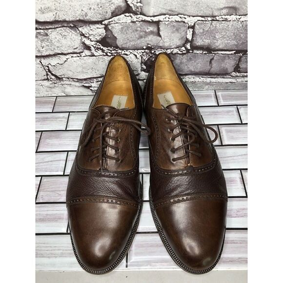 Mezlan Florence Brown Leather Brogue Cap Toe Oxfords Lace Dress Shoes Men Sz 12W - Picture 2 of 16